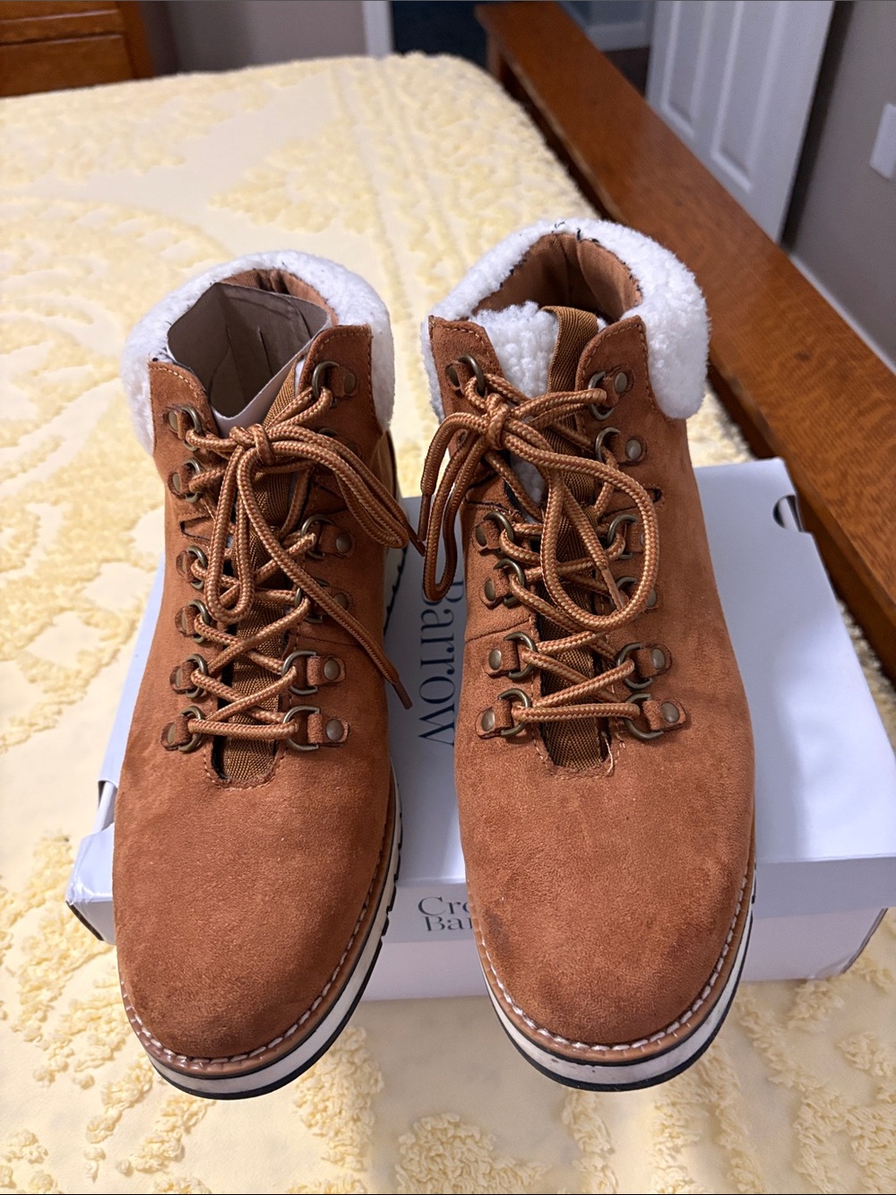 croft & barrow Tan Suede Faux-Shearling Lace-Up Winter Boots